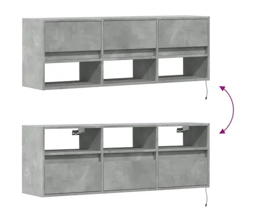 Tv Sienas Skapītis Ar Led Lampiņām, Betona Pelēks, 130X31X45 Cm Vidaxl