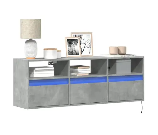 Tv Sienas Skapītis Ar Led Lampiņām, Betona Pelēks, 130X31X45 Cm Vidaxl