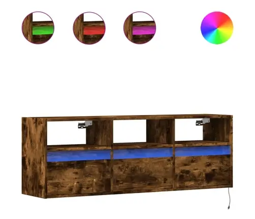 Sieninė Tv Spintelė Su Led Lemputėmis, Dūminė, 130X31X45 Cm