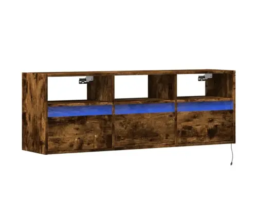 Sieninė Tv Spintelė Su Led Lemputėmis, Dūminė, 130X31X45 Cm