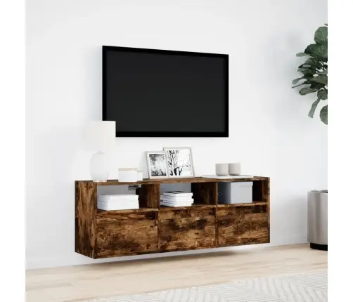 Sieninė Tv Spintelė Su Led Lemputėmis, Dūminė, 130X31X45 Cm