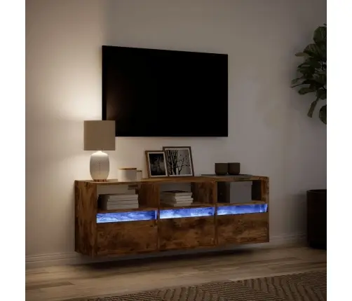 Sieninė Tv Spintelė Su Led Lemputėmis, Dūminė, 130X31X45 Cm