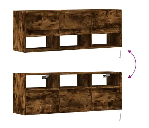 Sieninė Tv Spintelė Su Led Lemputėmis, Dūminė, 130X31X45 Cm