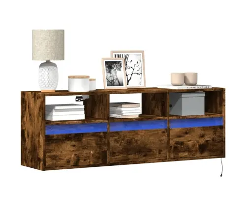 Sieninė Tv Spintelė Su Led Lemputėmis, Dūminė, 130X31X45 Cm