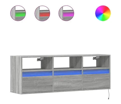 Tv Sienas Skapītis Ar Led Lampiņām, Pelēka Ozola, 130X31X45 Cm Vidaxl