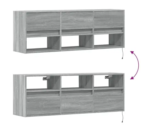 Tv Sienas Skapītis Ar Led Lampiņām, Pelēka Ozola, 130X31X45 Cm Vidaxl