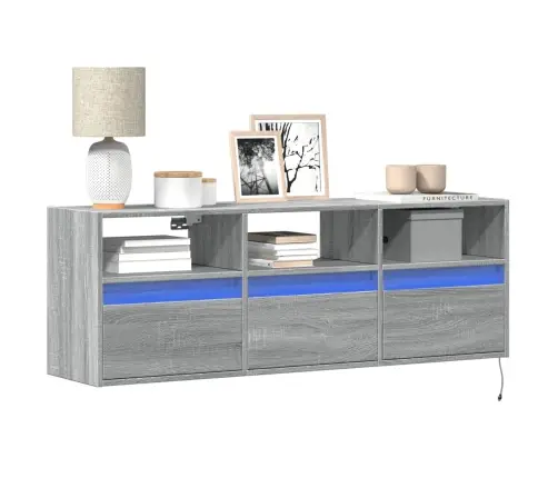 Tv Sienas Skapītis Ar Led Lampiņām, Pelēka Ozola, 130X31X45 Cm Vidaxl