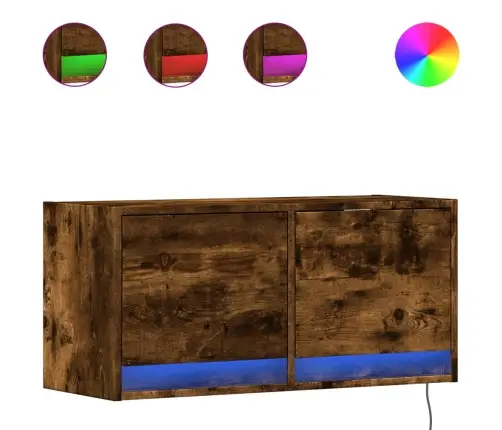 Tv Sienas Skapītis Ar Led Lampiņām, Ozolkoka, 80X31X38 Cm Vidaxl