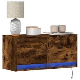 Tv Sienas Skapītis Ar Led Lampiņām, Ozolkoka, 80X31X38 Cm Vidaxl
