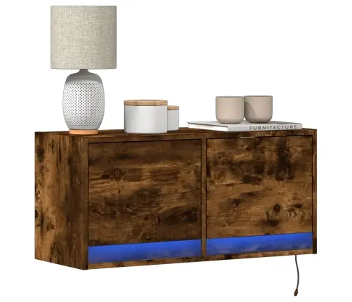 Tv Sienas Skapītis Ar Led Lampiņām, Ozolkoka, 80X31X38 Cm Vidaxl