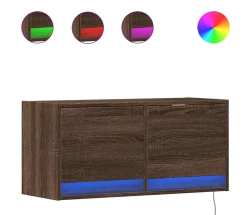 Tv Sienas Skapītis Ar Led Lampiņām, Brūna Ozola, 80X31X38 Cm Vidaxl