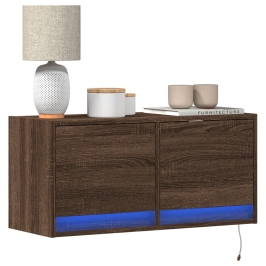 Sieninė Tv Spintelė Su Led Lemputėmis, Ruda Ąžuolo, 80X31X35Cm