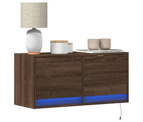 Tv Sienas Skapītis Ar Led Lampiņām, Brūna Ozola, 80X31X38 Cm Vidaxl