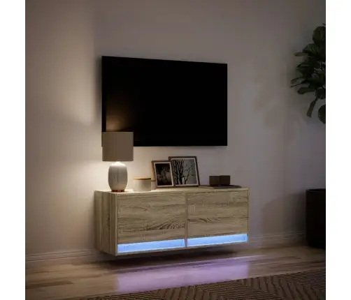 Sieninė Tv Spintelė Su Led Lemputėmis, Ąžuolo, 100X31X35Cm
