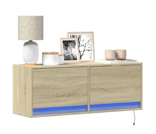 Sieninė Tv Spintelė Su Led Lemputėmis, Ąžuolo, 100X31X35Cm