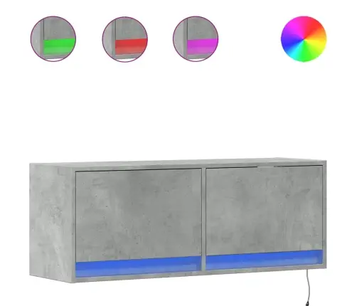 Sieninė Tv Spintelė Su Led Lemputėmis, Betono, 100X31X35Cm