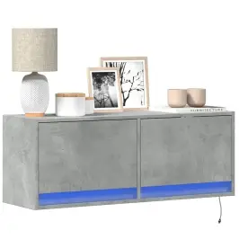 Sieninė Tv Spintelė Su Led Lemputėmis, Betono, 100X31X35Cm