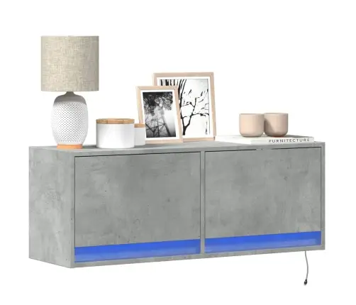 Sieninė Tv Spintelė Su Led Lemputėmis, Betono, 100X31X35Cm