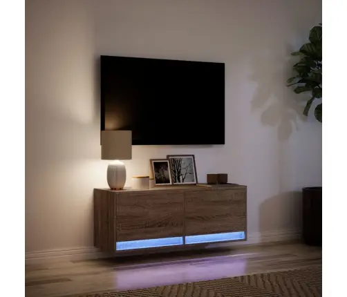 Tv Sienas Skapītis Ar Led Lampiņām, Brūna Ozola, 100X31X38 Cm Vidaxl