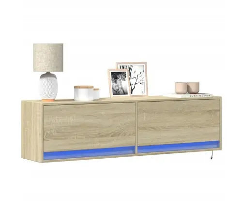 Tv Sienas Skapītis Ar Led Lampiņām, Koka Krāsa, 140X31X38 Cm Vidaxl