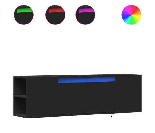 Sieninė Tv Spintelė Su Led Lemputėmis, Juoda, 135X31X39,5Cm