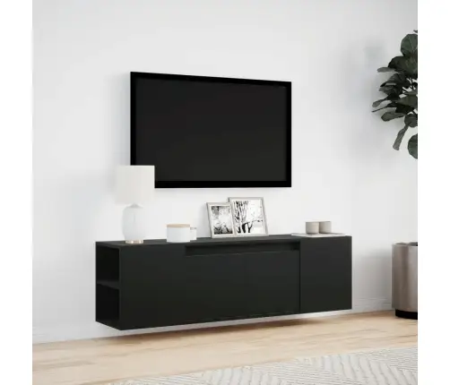 Sieninė Tv Spintelė Su Led Lemputėmis, Juoda, 135X31X39,5Cm