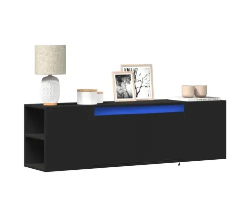 Sieninė Tv Spintelė Su Led Lemputėmis, Juoda, 135X31X39,5Cm