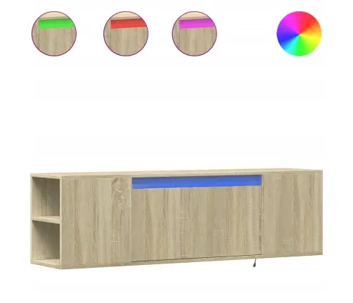 Tv Sienas Skapītis Ar Led Lampiņām, Koka Krāsa, 135X31X39,5 Cm Vidaxl