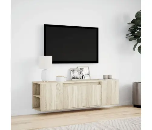 Tv Sienas Skapītis Ar Led Lampiņām, Koka Krāsa, 135X31X39,5 Cm Vidaxl