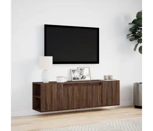 Tv Sienas Skapītis Ar Led Lampiņām, Brūna Ozola, 135X31X39,5 Cm Vidaxl