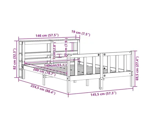 Gulta Bez Matrača, 140X200 Cm, Priedes Masīvkoks Vidaxl