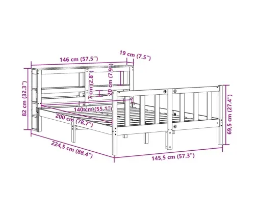 Voodiraam Ilma Madratsita, Valge, 140 X 200 cm Männipuit
