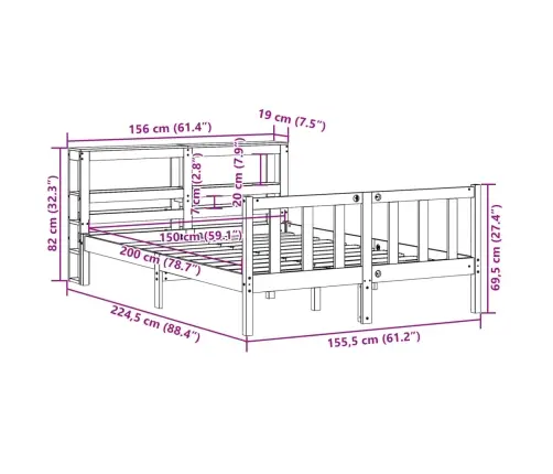 Voodiraam Ilma Madratsita, Valge, 150 X 200 cm Männipuit