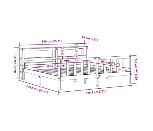 Lovos Rėmas Su Galvūgaliu, Vaško Rudas, 180X200cm Pušis