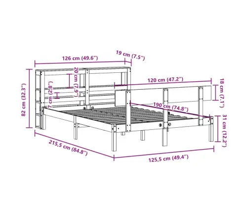 Voodiraam Ilma Madratsita, Valge, 120 X 190 cm Männipuit