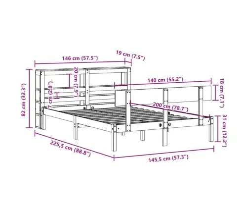 Gulta Bez Matrača, Balts, 140X200 Cm, Priedes Masīvkoks Vidaxl
