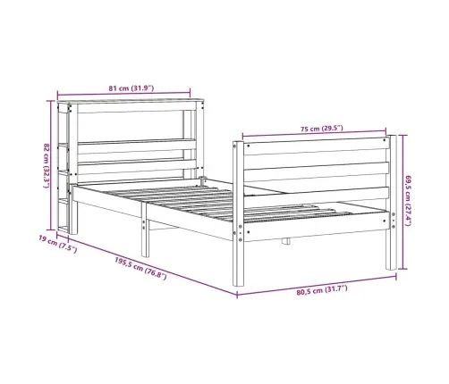 Gulta Bez Matrača, Balts, 75X190 Cm, Priedes Masīvkoks Vidaxl
