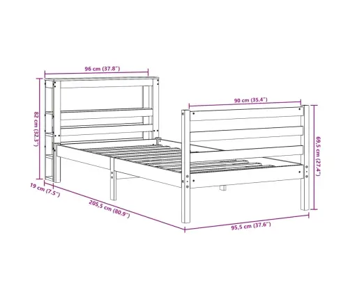 Gulta Bez Matrača, Balts, 90X200 Cm, Priedes Masīvkoks Vidaxl