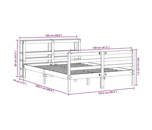 Gulta Bez Matrača, Balta, 120X200 Cm, Priedes Masīvkoks Vidaxl