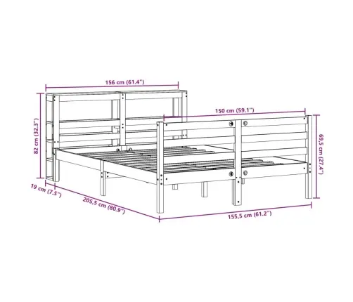 Gulta Bez Matrača, 150X200 Cm, Priedes Masīvkoks Vidaxl