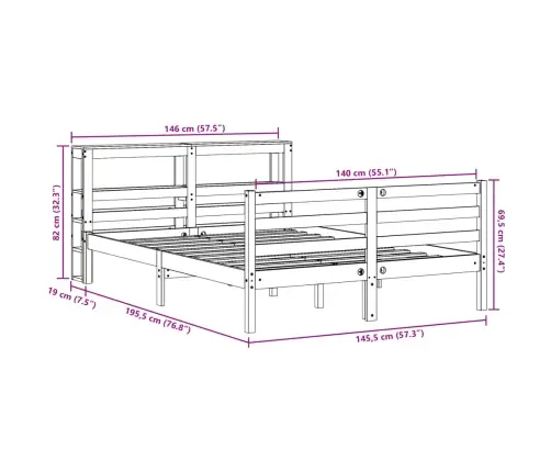 Gulta Bez Matrača, Vaska Brūnas, 140X190 Cm, Priedes Masīvkoks Vidaxl