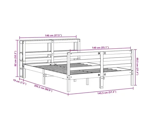 Voodiraam Ilma Madratsita, Vahapruun, 140 X 200 cm Männipuit