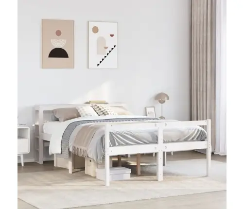 Eakate Voodi Koos Peatsiga, Valge, 135X190 cm Männipuit