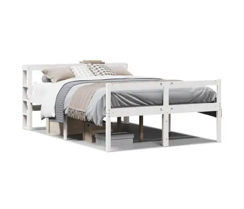 Gulta Ar Galvgali Senioriem, Balts, 140X190 Cm, Priedes Koks Vidaxl