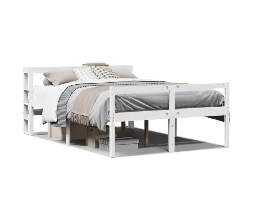 Vanemate Inimeste Voodiraam Peatsiga, Valge, 120X200Cm Täispuit