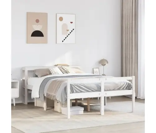 Vanemate Inimeste Voodiraam Peatsiga, Valge, 120X200Cm Täispuit