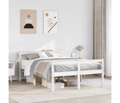 Vanemate Inimeste Voodiraam Peatsiga, Valge, 160X200Cm Täispuit