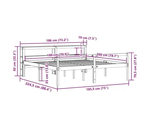 Vanemate Inimeste Voodiraam Peatsiga, 180X200 cm Männipuit