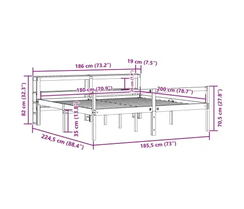 Vanemate Inimeste Voodiraam Peatsiga, Valge, 180X200Cm Täispuit