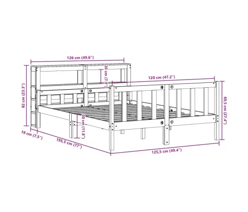 Voodiraam Ilma Madratsita, 120 X 190 cm Männipuit